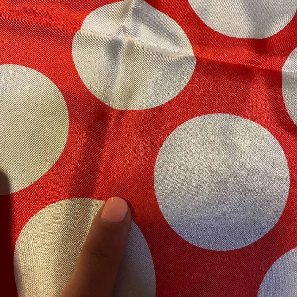 Elaine Gold Vintage Silk Square Scarf Red White Polka Dot Striped Border 22in